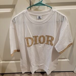 Dior Tee in White with Brown Lettering